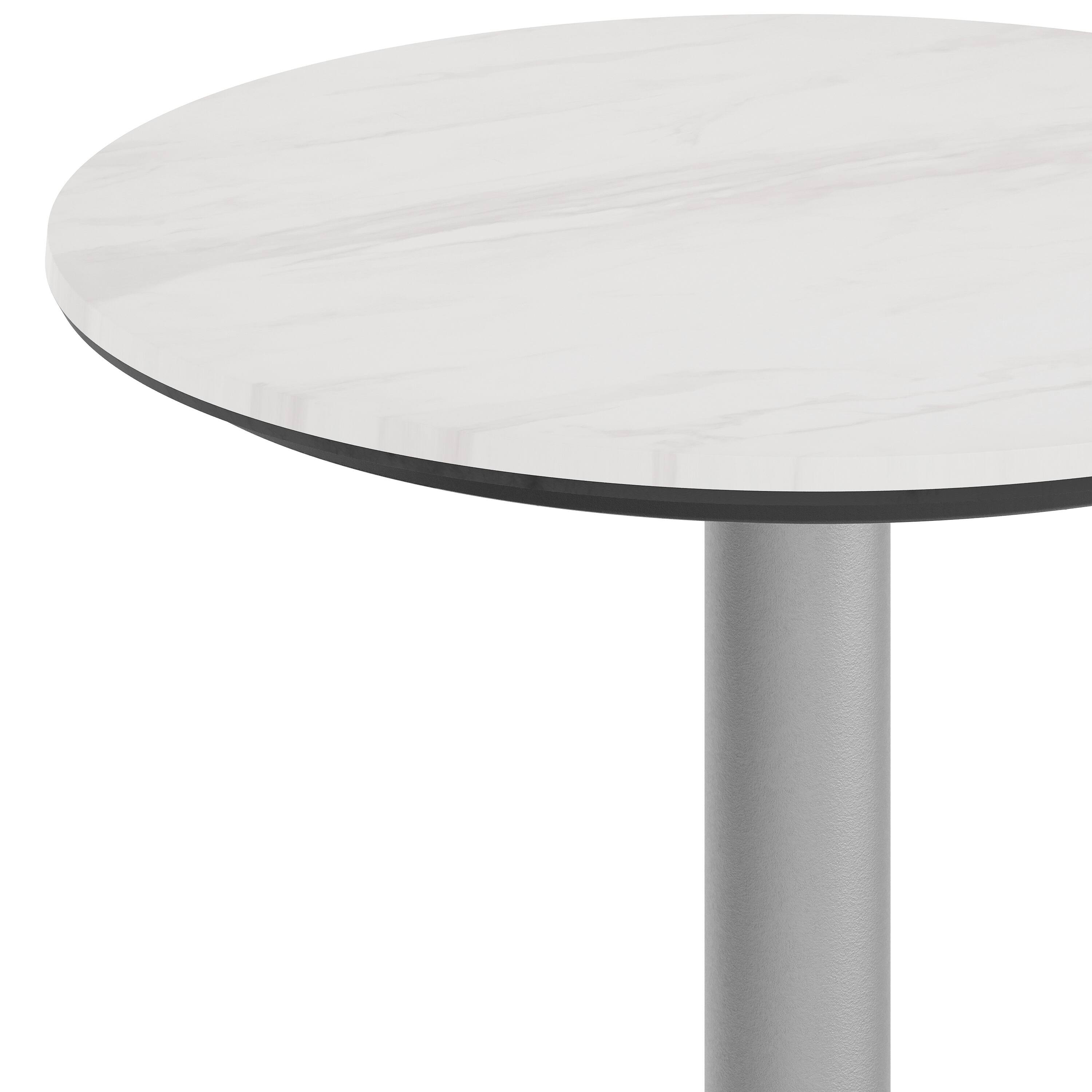 Alt View 9. Emma + Oliver - PureShield Indoor Outdoor Tabletop with Seam-Free Surface Innovation and Cast Iron Bistro Table Base - White Faux Marble/Silver Base.