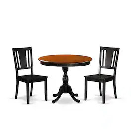 East West Furniture - 3-Piece Modern Dining Set Consists of a Dinette Table and 2 Dinning Chairs with Panel Back - Black - Multi-Color