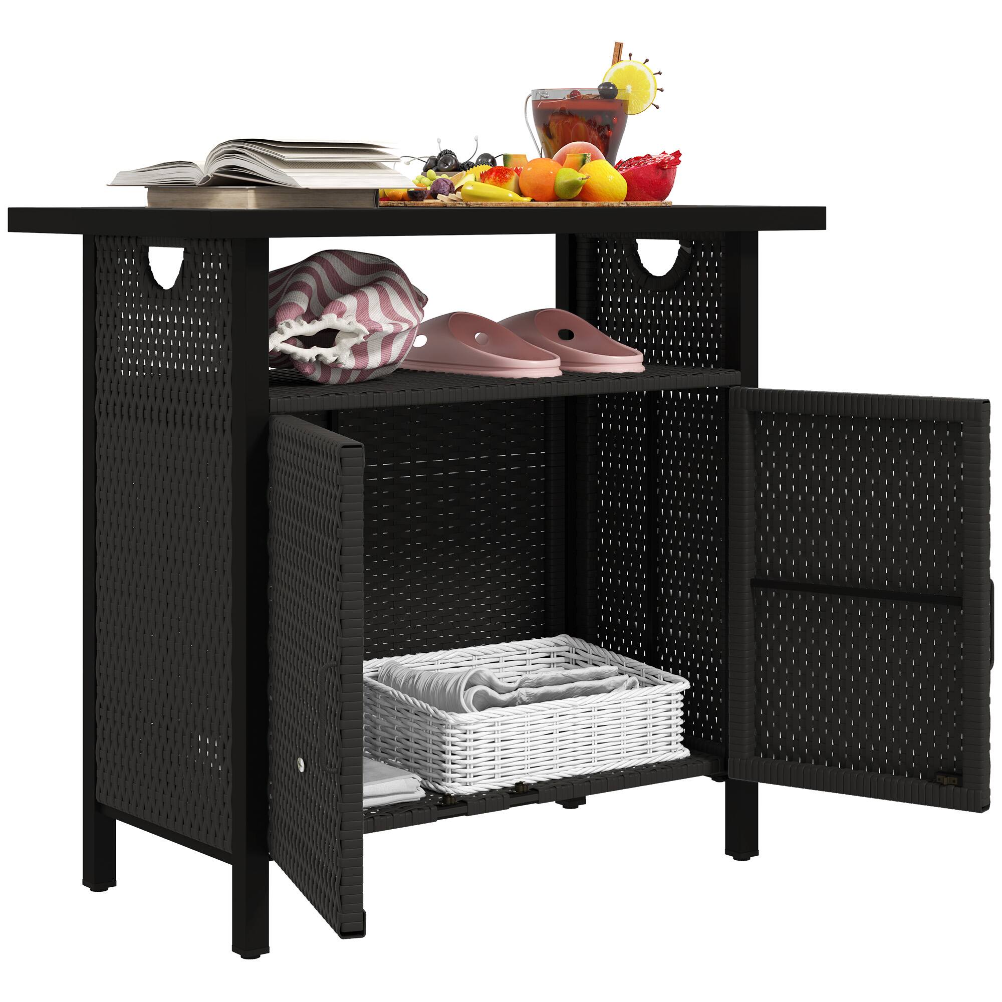 Outsunny - Outdoor Pool Towel Storage Cabinet Organizer, Outdoor Bar Table with Shelf and Cabinet, Pool Towel Holder Pool Valet - Espresso