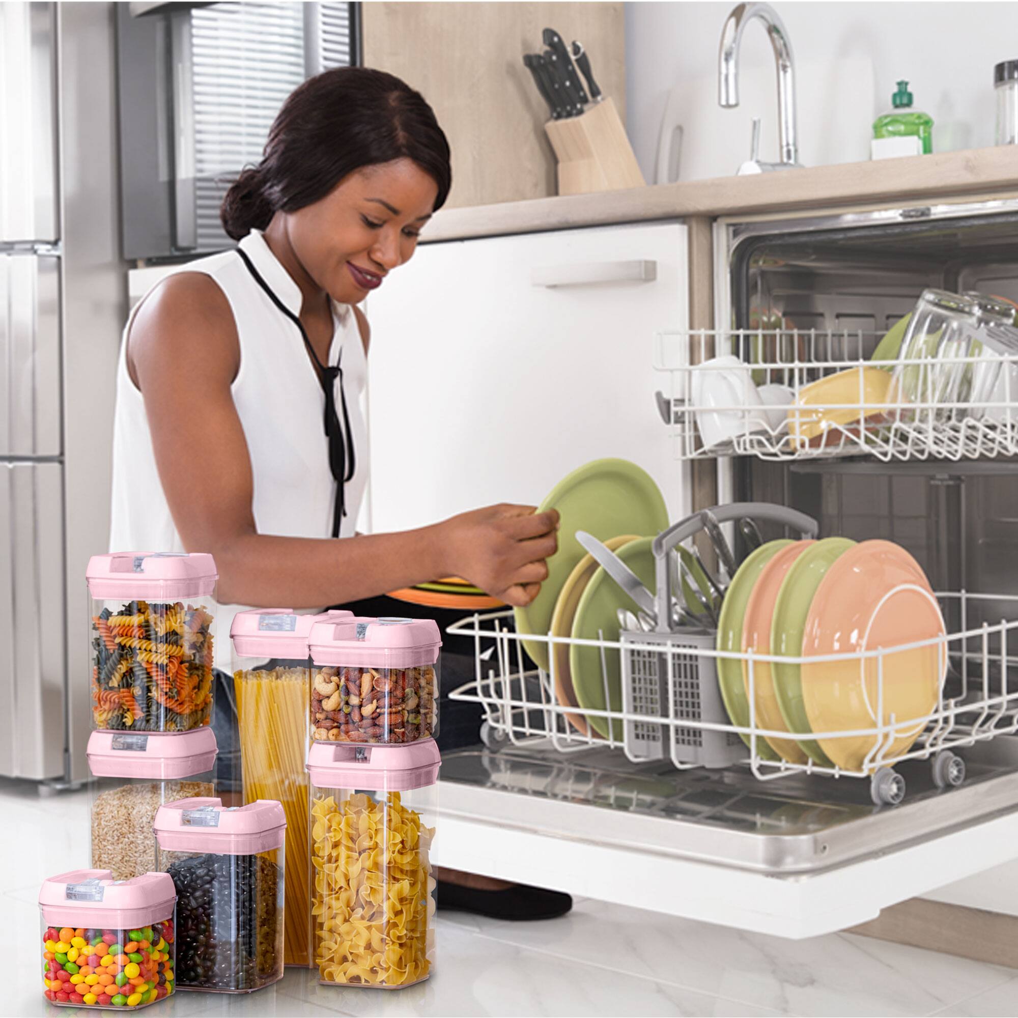 Alt View 3. Cheer Collection - 7-Piece Airtight Pantry Food Storage Container Set with Mixed Sizes, Flip-Top Lids & Reusable Labels - Pink.