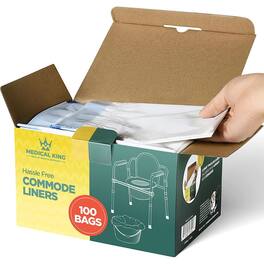Medical King - Commode Liners 100-Pack Toilet Bags for Adult Commode Chairs, Bucket - Leakproof, Hygienic Closure - Universal Fit - Clear