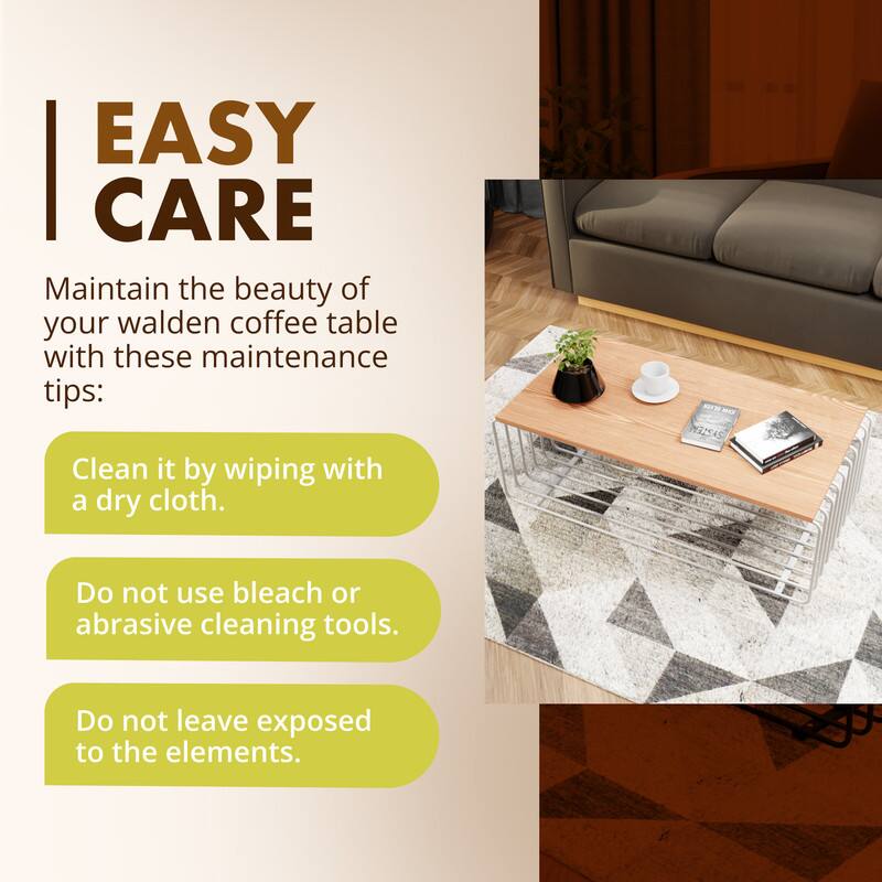 EASY CARE

Maintain the beauty of your walden coffee table with these maintenance tips:

- Clean it by wiping with a dry cloth.
- Do not use bleach or abrasive cleaning tools.
- Do not leave exposed to the elements.