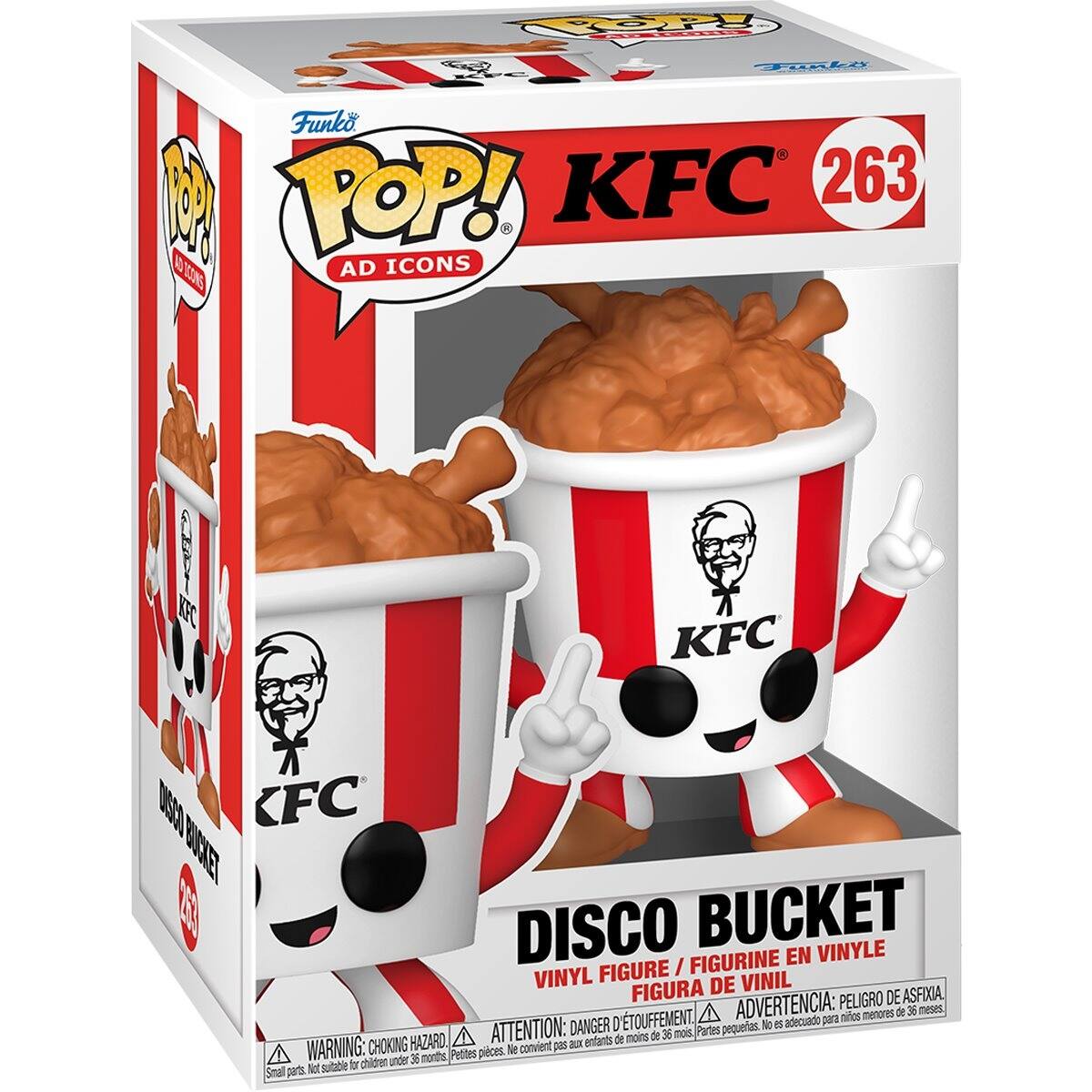 Rpp 10 A li Funko M POP! KFC 263 10 AD ICONS SONG 2 KFC KFC ISN FC BICE 1E DISCO BUCKET FIGURINE EN VINYLE FIGURE I VINYL DE VINIL FIGURA PELIGRO DE ASFIXIA D'TOUFFEMENT. ADVERTENCIA: para niños menores de 36 meses DANGER pequeras. No adecuado HAZARD ATTENTION: -E entants de moins de 36 mois Partes WARNING: CHOKING Petites pices.  convient ps chidren under 36 noths Nd subbie b Smal parts