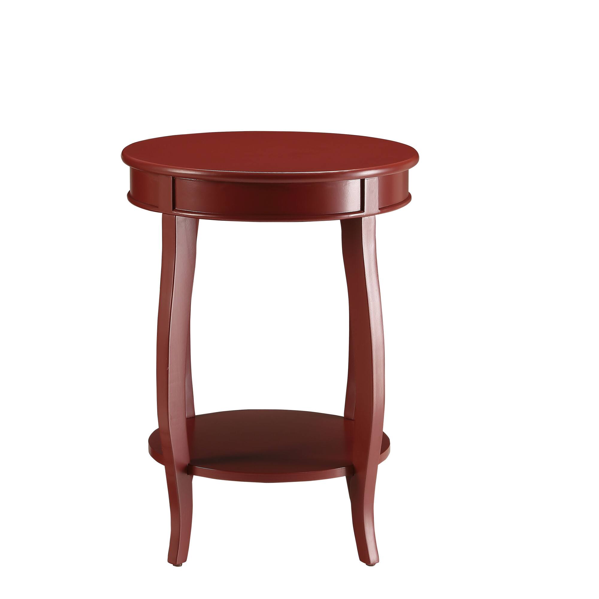Alt View 1. GOODSILO - Elegant Teal Finish Round Accent Table with Cabriole Legs and Bottom Storage Shelf for Living Room Decor - Red.