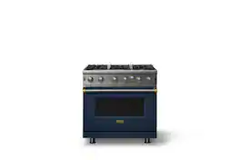 Viking - 30"W. 5.1 Cu. Ft. Freestanding Self-Clean Open Burner Gas Convection Range - Slate Blue w. Brushed Brass Trim - Slate Blue