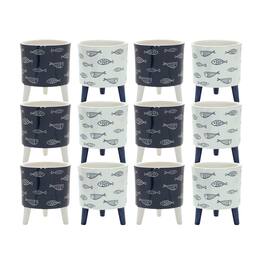 BreeBe - Coastal Fish Pattern Planter with Legs (Set of 12) - Blue, White