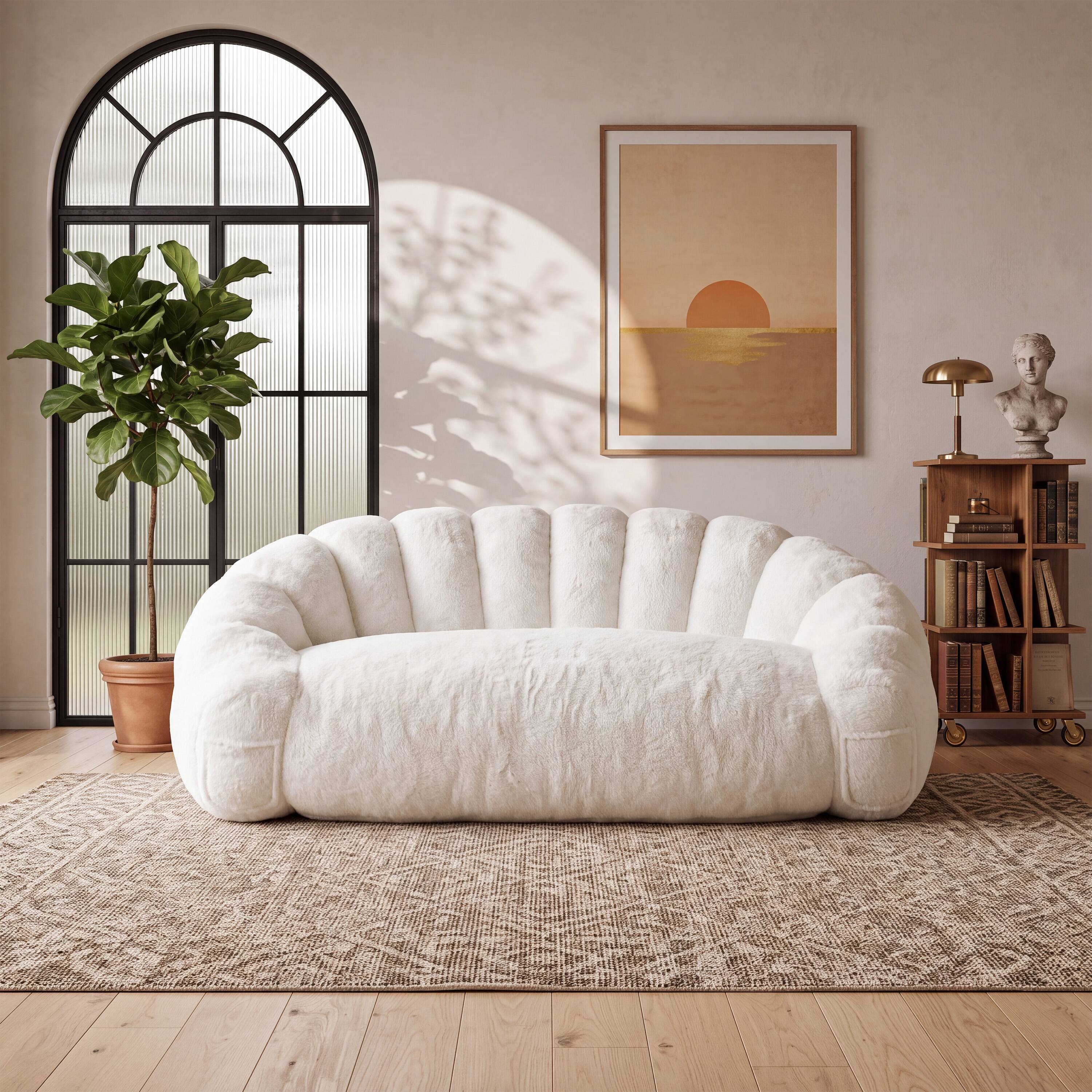Alt View 8. Vipbear - Flower-Shaped Bean Bag Chair for Adults, Faux Fur Loveseat, Ultra-Soft 2-Seater Sofa Couch  for Living Room Bedroom - off-white.