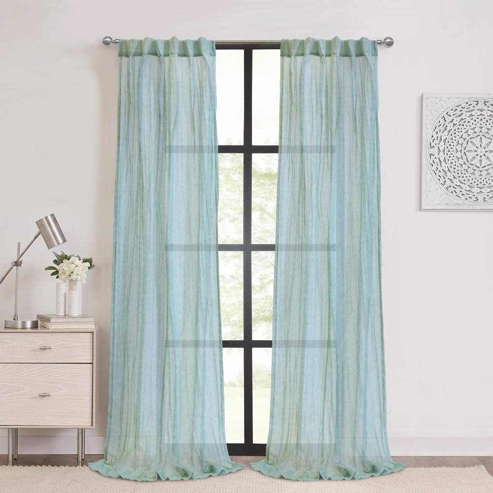 Angle. Commonwealth Home Fashions - Habitat Paloma Sheer Dual Header Stylish and Functional Curtain Panel 52" x 95" Pale Thyme - Pale Thyme.