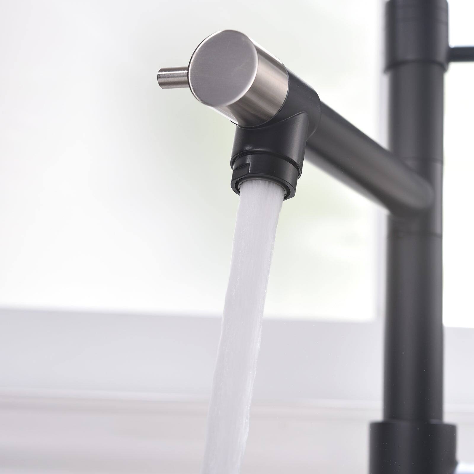 Alt View 5. Boyel Living - Matte Black with Brushed Nickel Dual Function Single Handle Gooseneck Pull Down Sprayer Kitchen Faucet - Matte Black with Brushed Nickel.