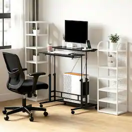 Loheer - Adjustable Standing Desk with Charging Station Mobile Sit Stand Desk with Wheels Tiltable Desktop - Black