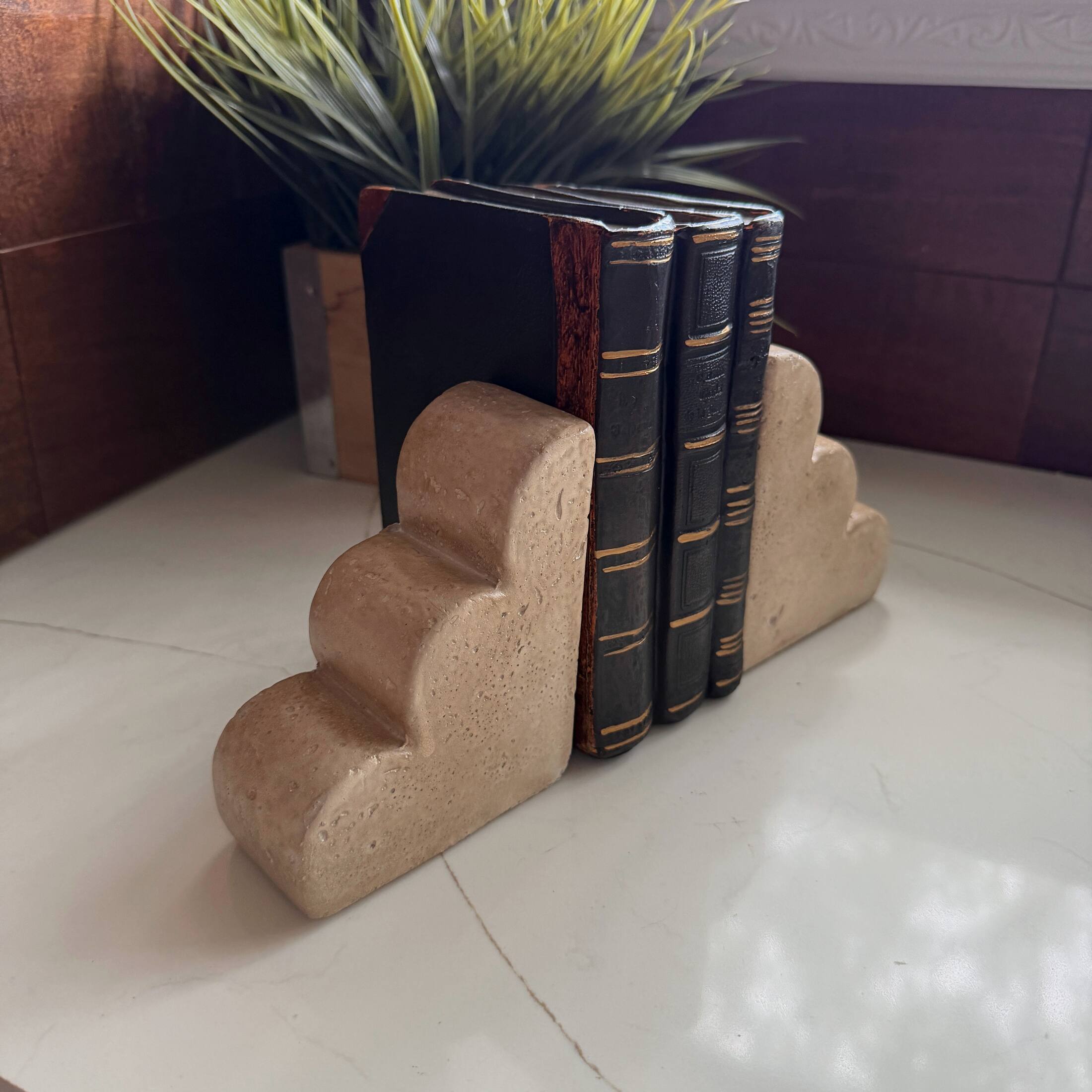 Alt View 6. Things2Die4 - Decorative Cement Scallop Edge Bookends Set of 2 Beige Matte 7.75 Inch Wide - Beige.