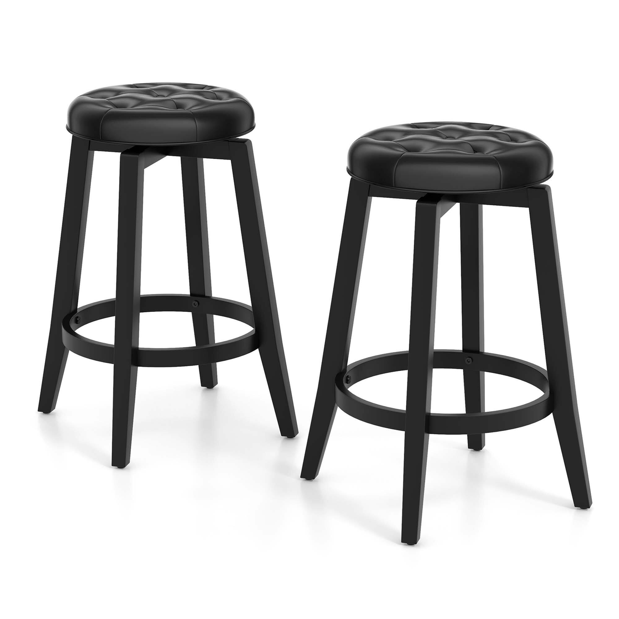 Alt View 1. Costway - 26" Swivel Bar Stool Set of 2 Upholstered Counter Height Rubber Wood Frame - Black.