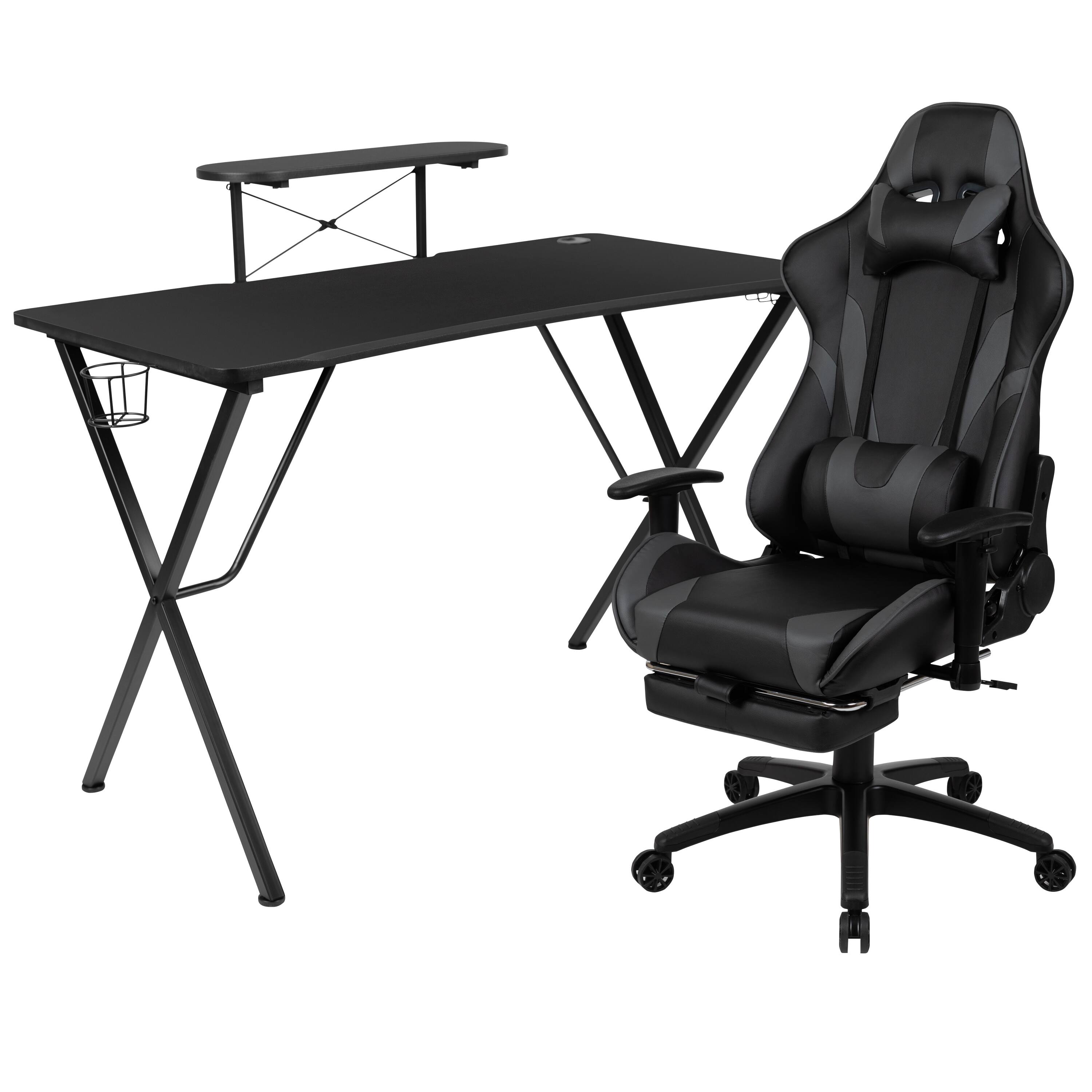 Photos - Office Desk Oliver Emma +  - Gaming Desk & Chair Set - Cup Holder, Headphone Hook, and Monitor Stand - Gray 
