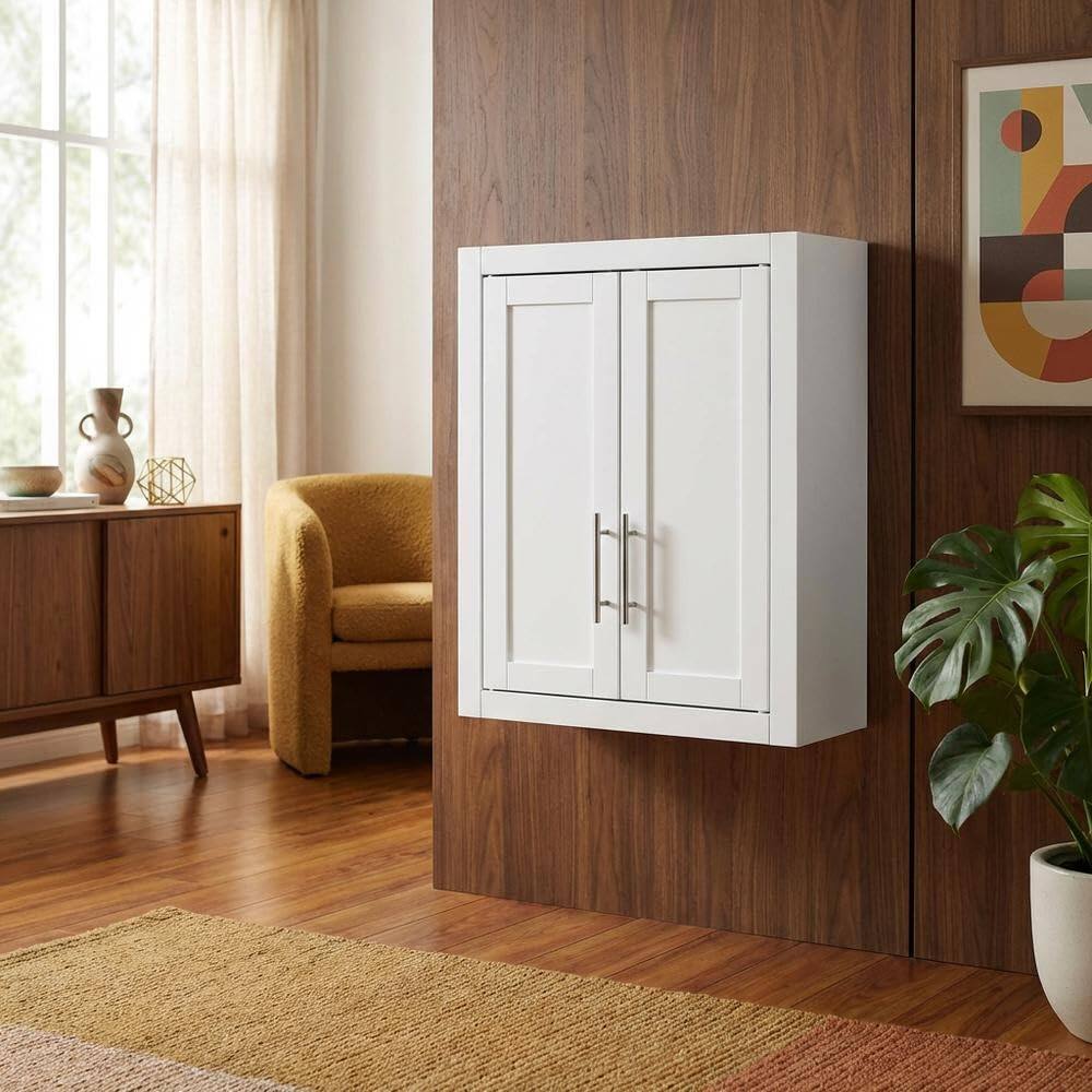 Left. FurniFact - White Wall-Mount Storage Cabinet - White.