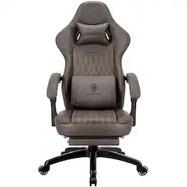 Dowinx - Gaming Chair with Pocket Spring Cushion, Breathable PU Leather Game Chair, Ergonomic Computer Chair with Lumbar Support - Brown