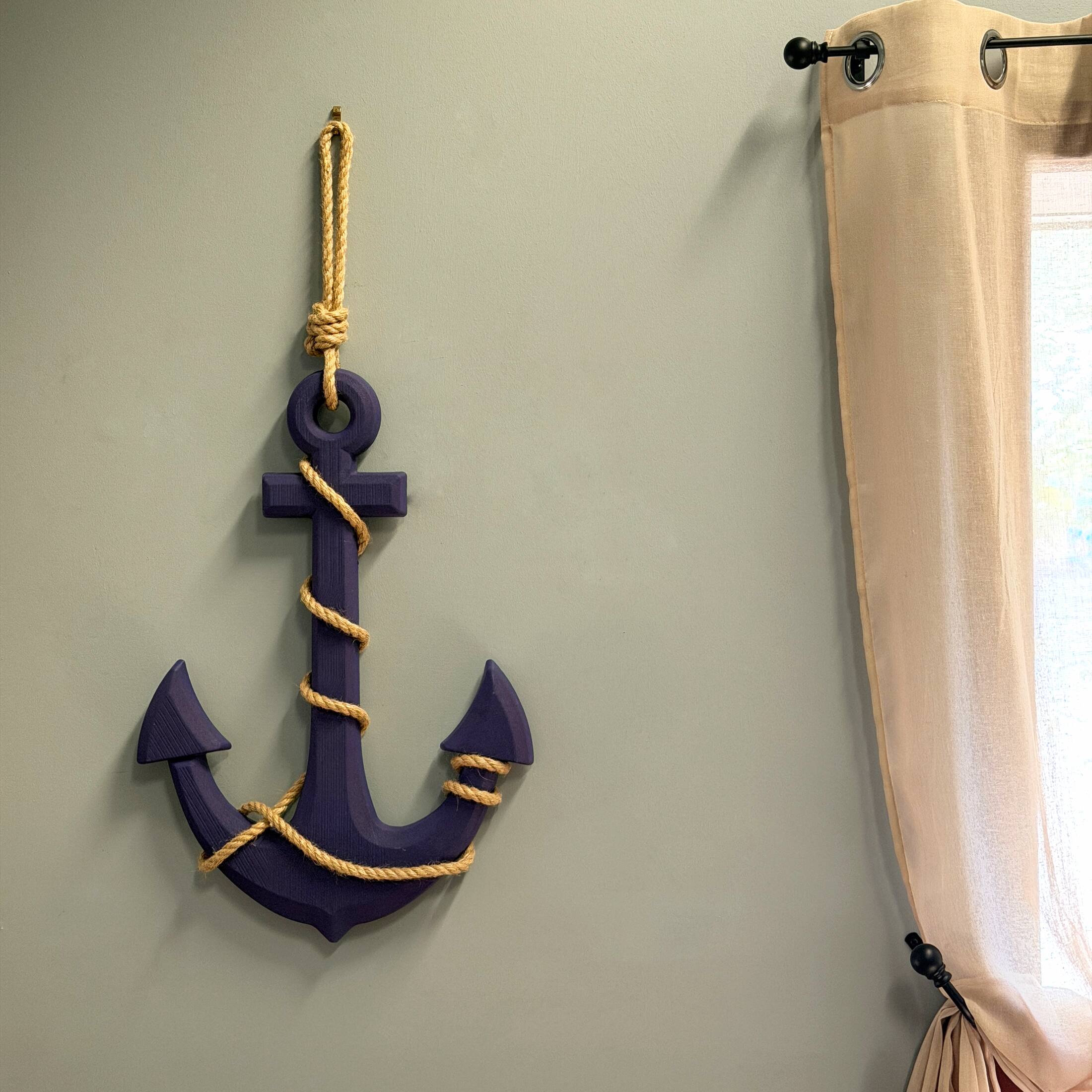 Alt View 3. Zeckos - Large 24"x16" Ship Anchor & Rope Wall Hanging - Hand-Painted Purple Finis - Purple.