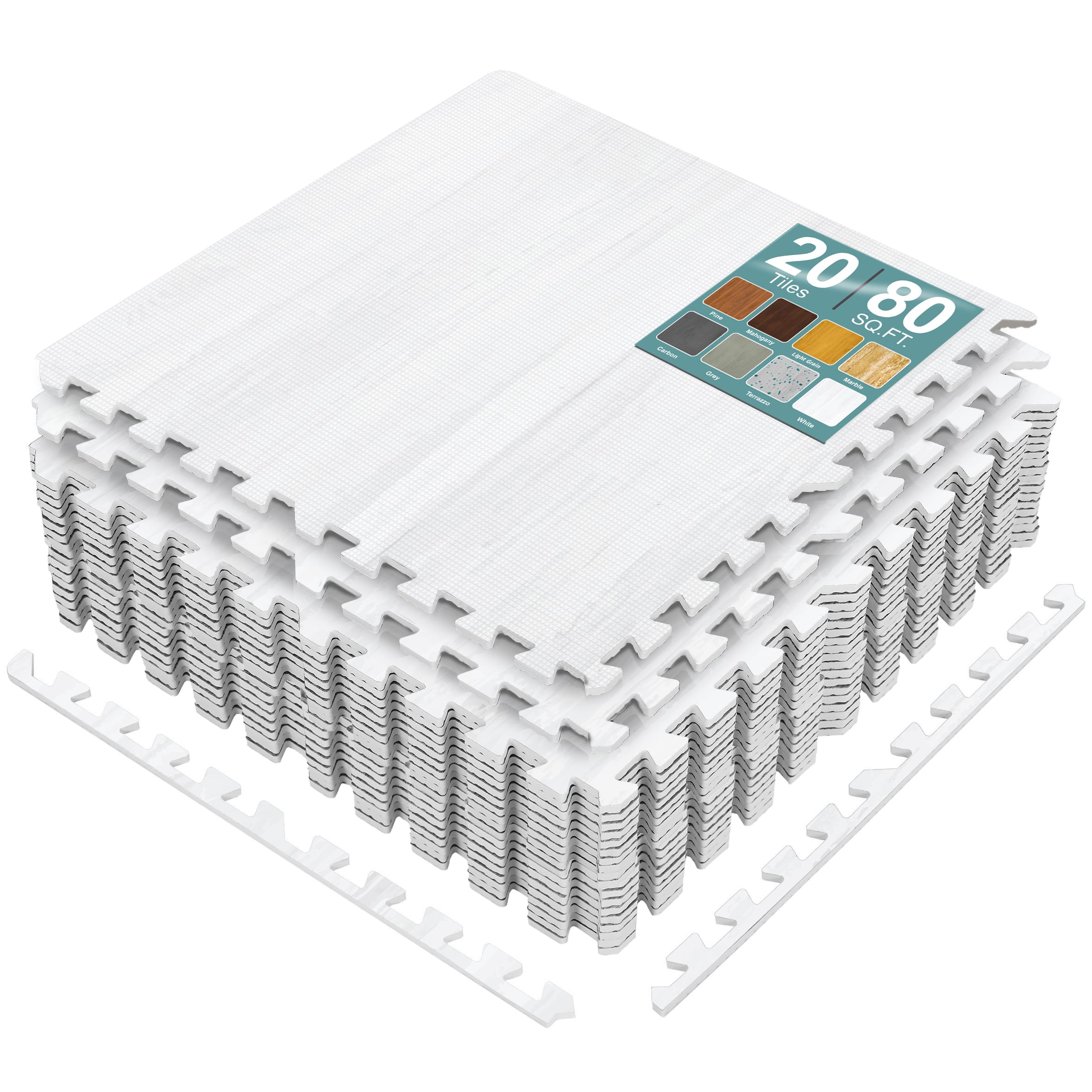 Sorbus - 80 Sq. Ft. Wood Grain Floor Tiles Foam Mat EVA Interlocking Mats Tile 3/8-Inch Thick Flooring Wood Mats w/Borders - White