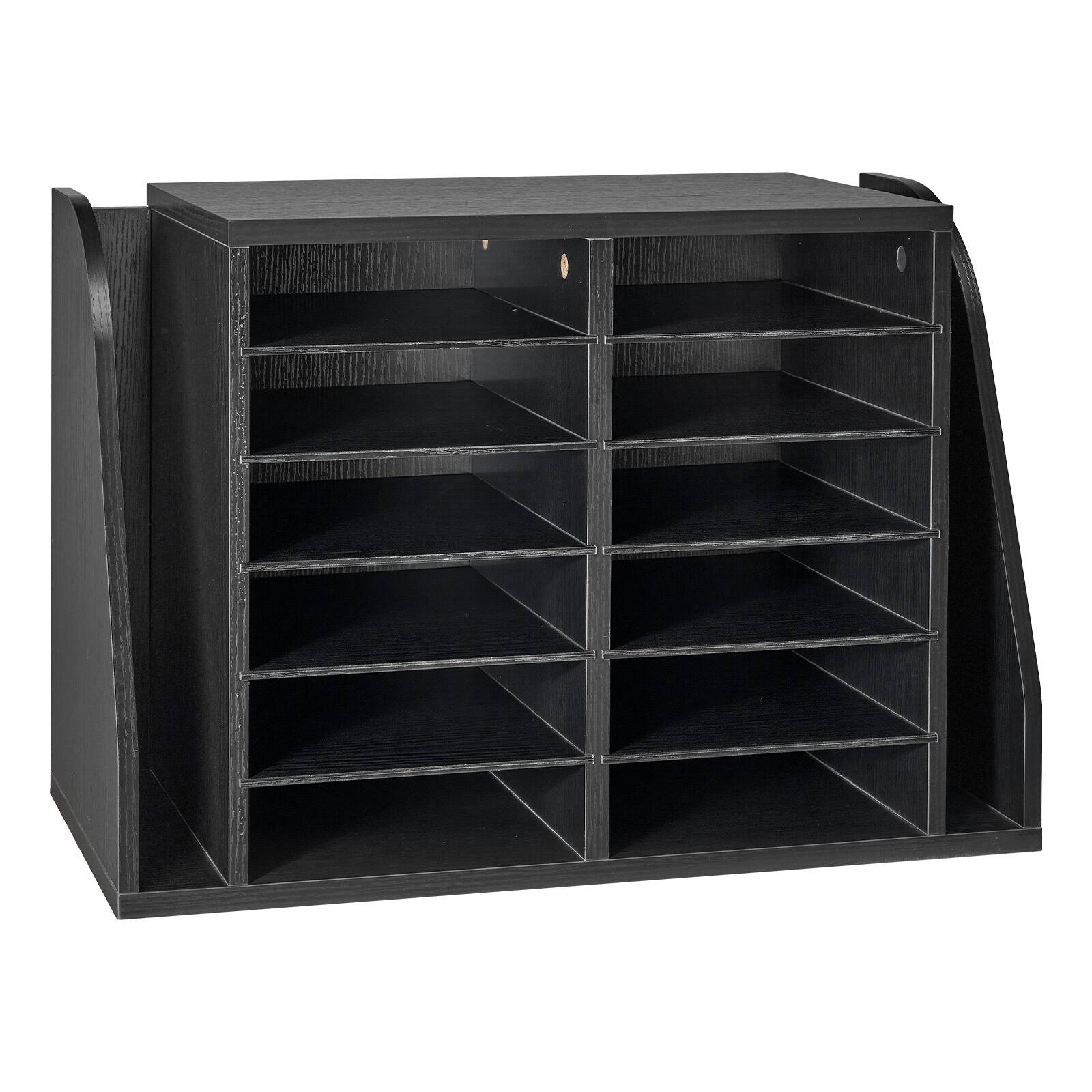 Alt View 5. VEVOR - Literature Organizer, 12 Compartments Office Mailbox with Side Vertical Storage, Wooden Mailbox Sorter Made of Particle - Black.