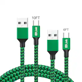 miLink - 2-Pack Type-C to USB-A Changing and Syncing Cable (green-black)