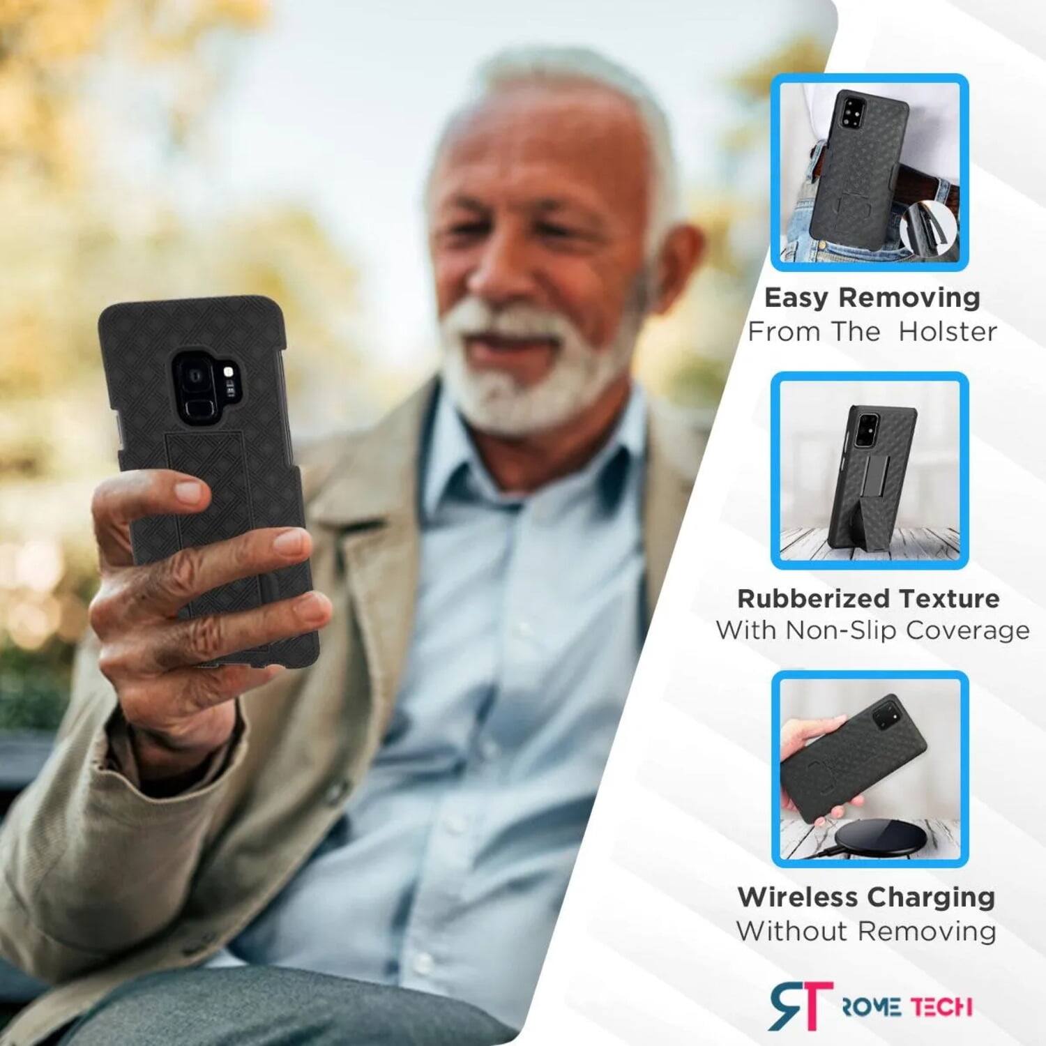 Easy Removing From The Holster  
Rubberized Texture With Non-Slip Coverage  
Wireless Charging Without Removing  

ROME TECH