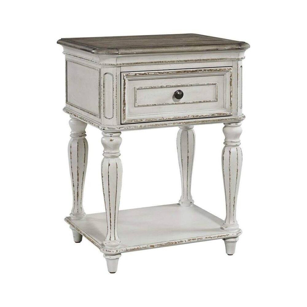 Left. Starlight Canyon Home - Antique White Nightstand with Drawer and Bottom Shelf - White.