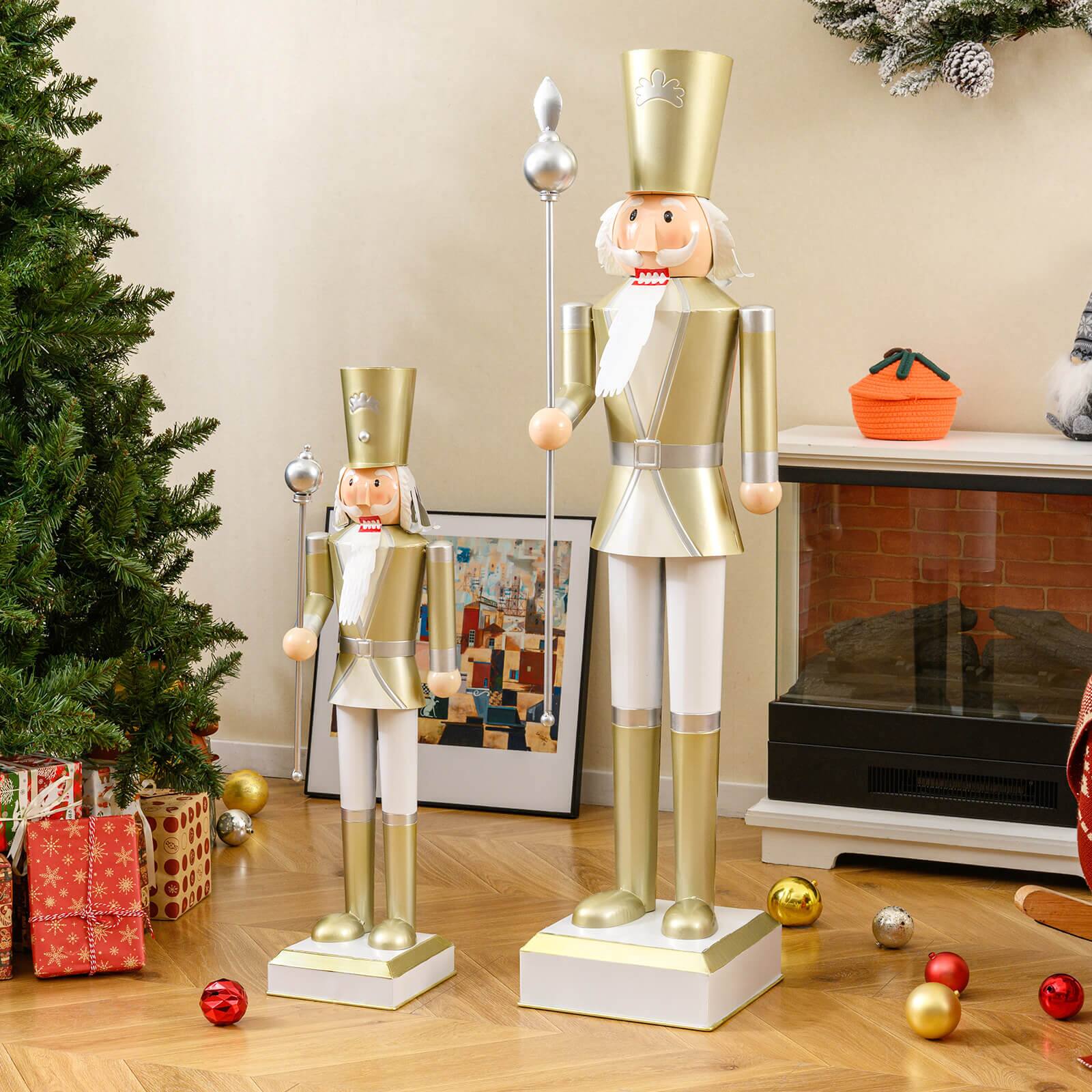 Alt View 5. Costway - Costway 4' Christmas Nutcracker with High Hat & Beautiful Scepter, Uniform & Boots for Yard - Gold.