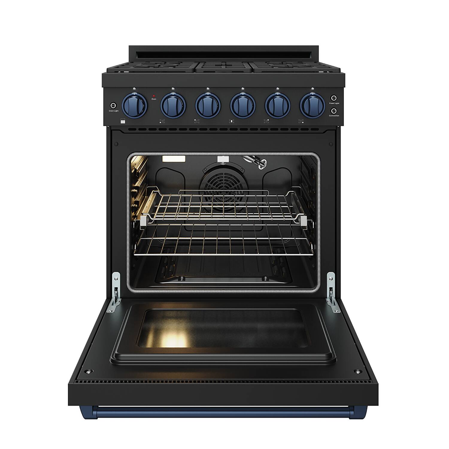 Alt View 4. Thor Kitchen - Gordon Ramsay Series by Thor Kitchen 4.55 Cu. Ft Freestanding Liquid Propane Gas Range with Navy Blue Hardware - Black.