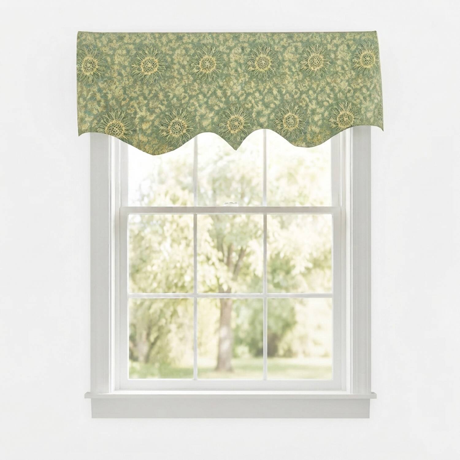 Front. RLF Home - RLF Home 100% Cotton French Sun Flower Regal Lined Window Valance 50" x 17" Lime - Lime.