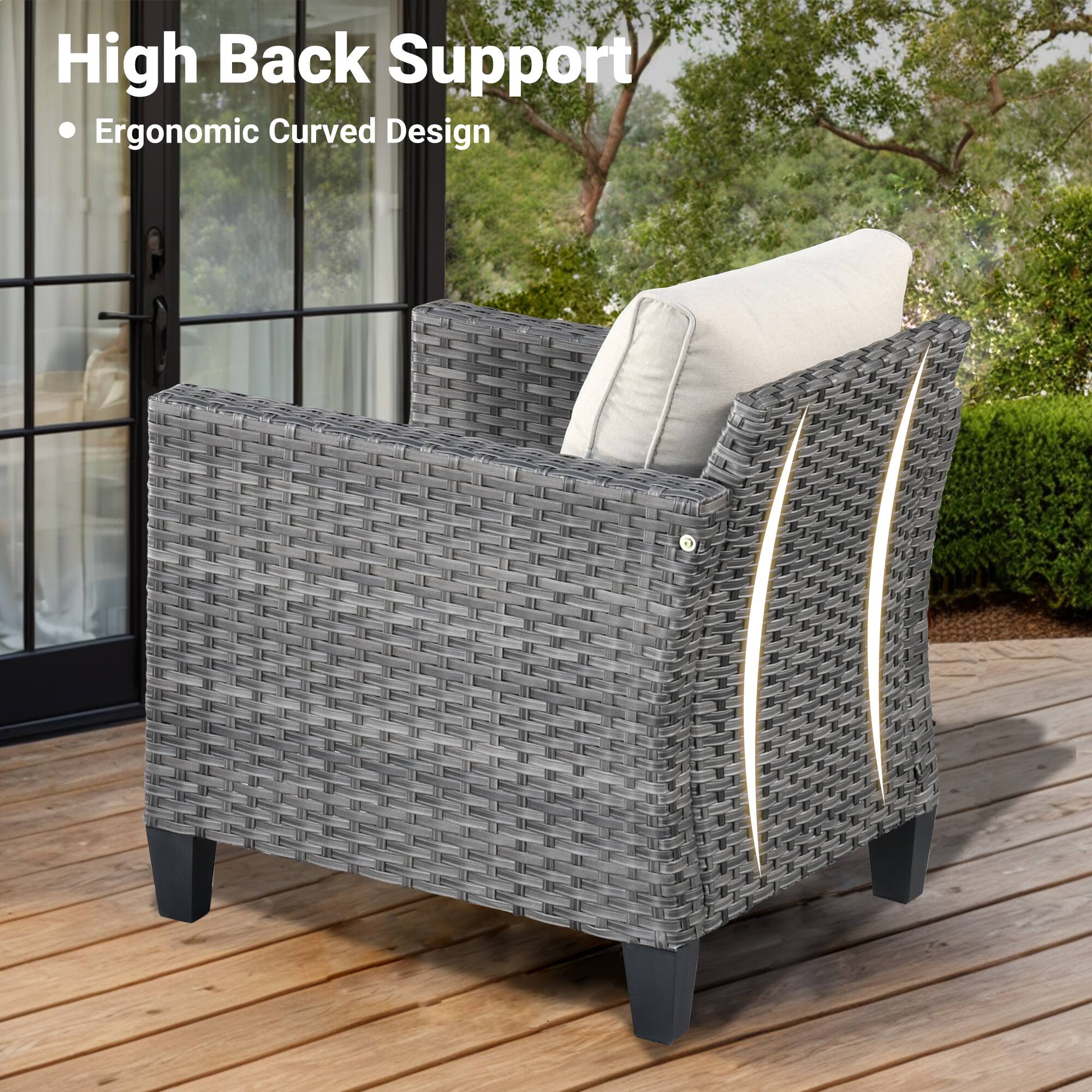 High Back Support  
• Ergonomic Curved Design