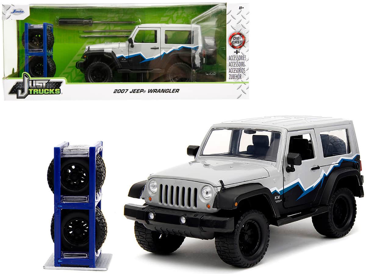 Jada - 2007 Jeep Wrangler with Blue and White Stripes with Extra Wheels "Just Trucks" Series 1/24 - Gray and Black