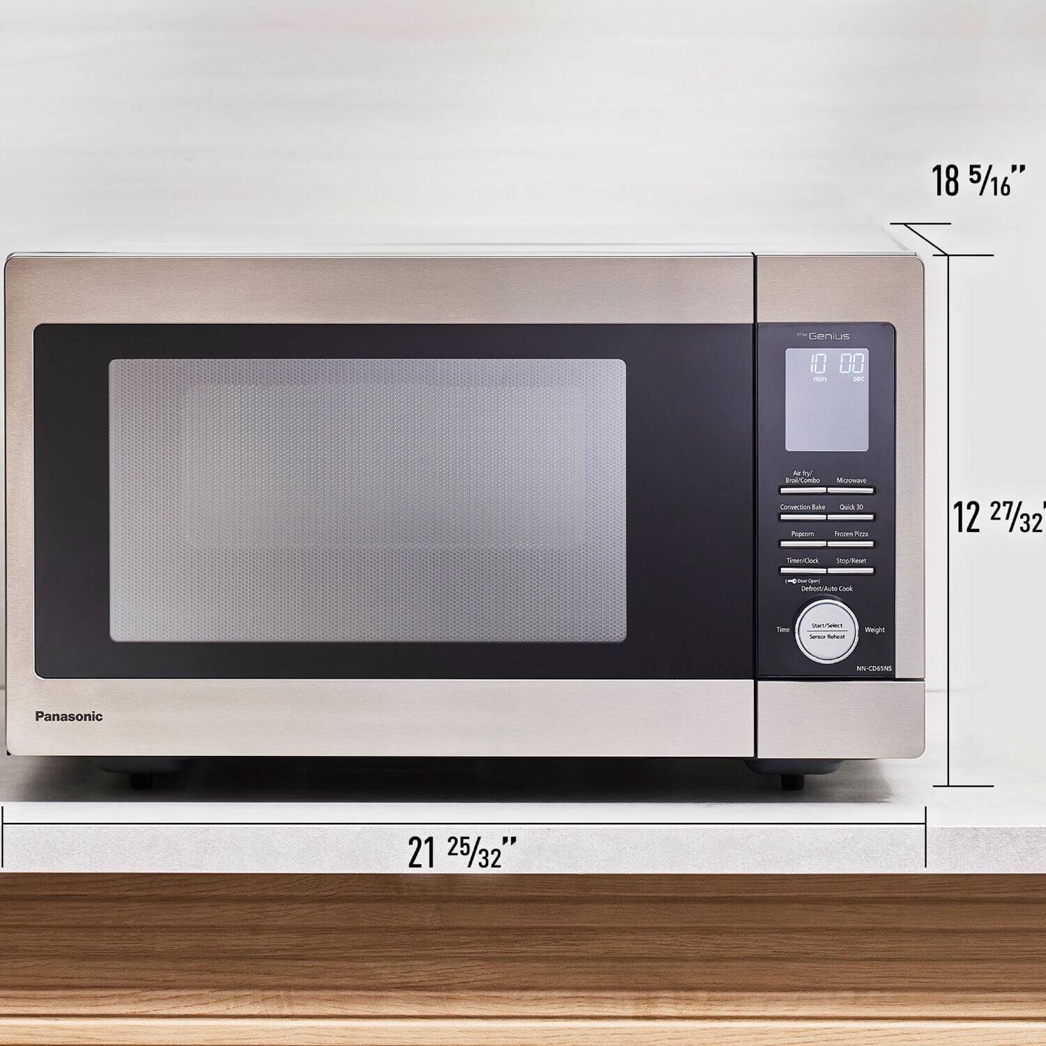 18 5/16"  
Genius  
in IU UU  
99 Boil Combo Moowan Convection Bolor Quick30 DE Popsom Reces  
12 27/32  
Timer/Cook  
Stop Reet  
Defrost Auto Ook  
Time  
to Seed Service the  
Reght  
NN-CD15NS  
Panasonic  
21 25/32"