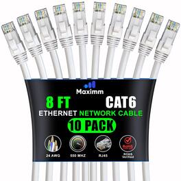 Maximm - Cat 6 Ethernet Cable 8 ft (10-Pack) - UTP, 10Gbps, 550MHz
