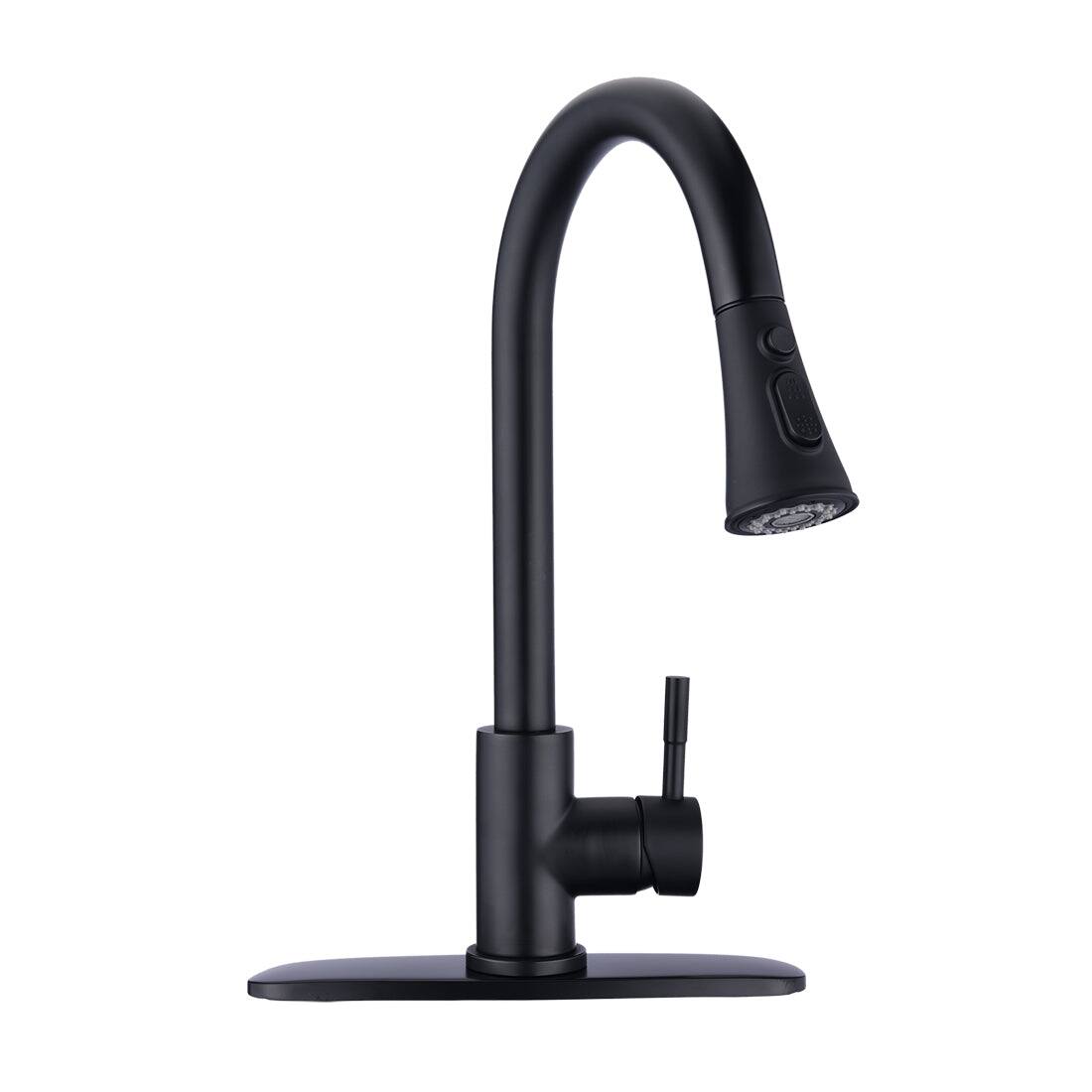 Alt View 8. Boyel Living - Black Single Handle Pull Down Sprayer Kitchen Faucet with Deck Plate - Matte Black.