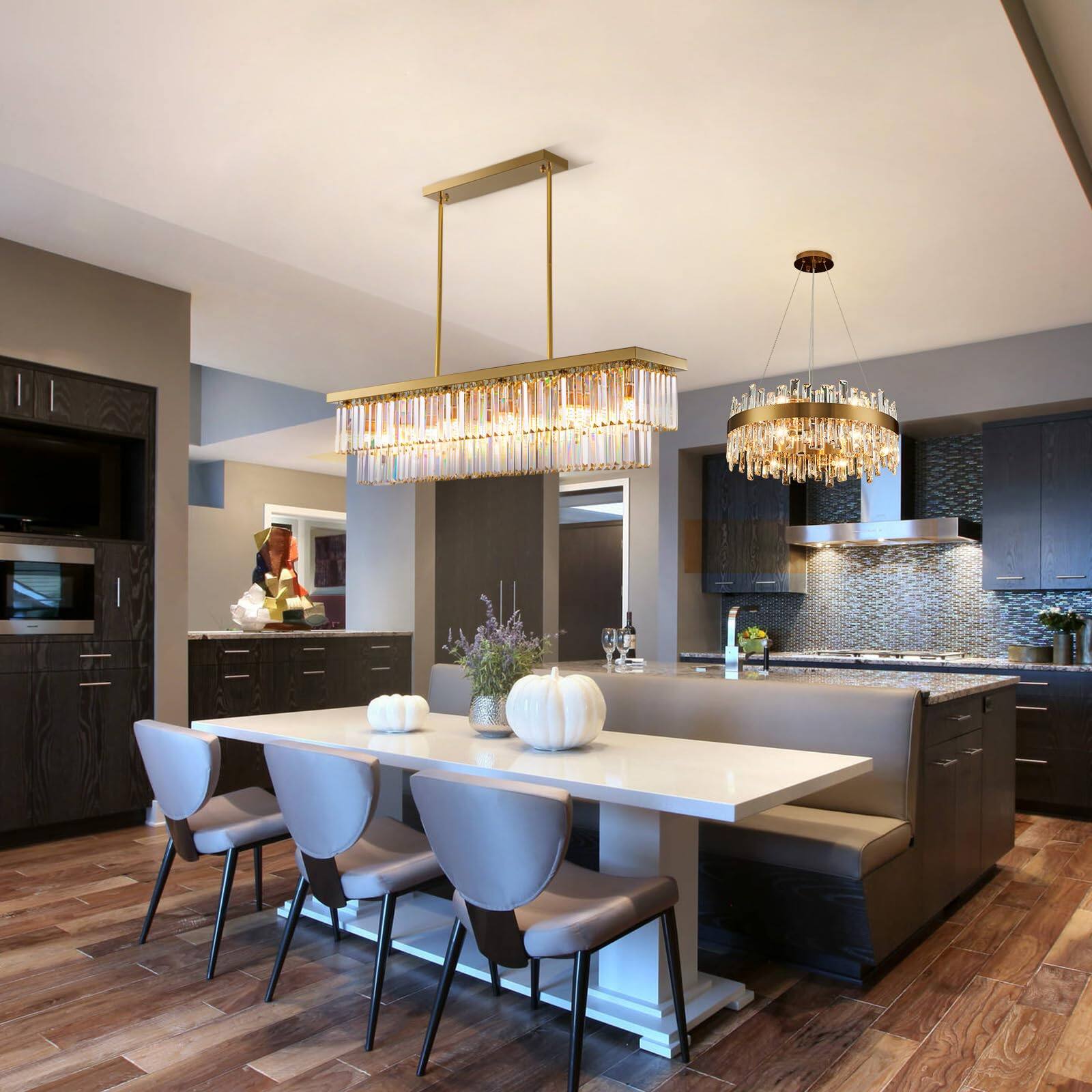 Angle. Siljoy - 8-Light Crystal Raindrop Chandelier, Gold 2-Tier for Dining/Living Room - Gold.