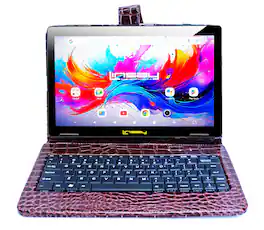 LINSAY - 10.1" Octa Core 256GB Storage Android 15 Tablet with Crocodile Keyboard - Brown