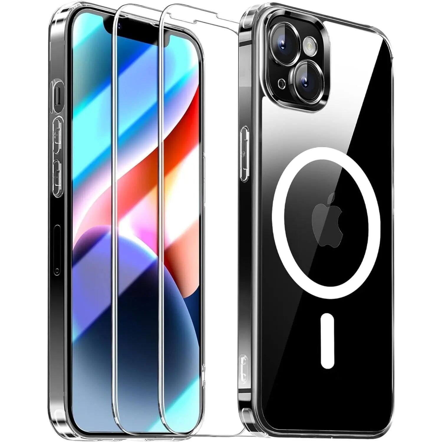 Front. Entronix - Entronix Bundle for iPhone 14 Plus - [Magnetic] Clear Case & 2 Screen Protectors - Clear.