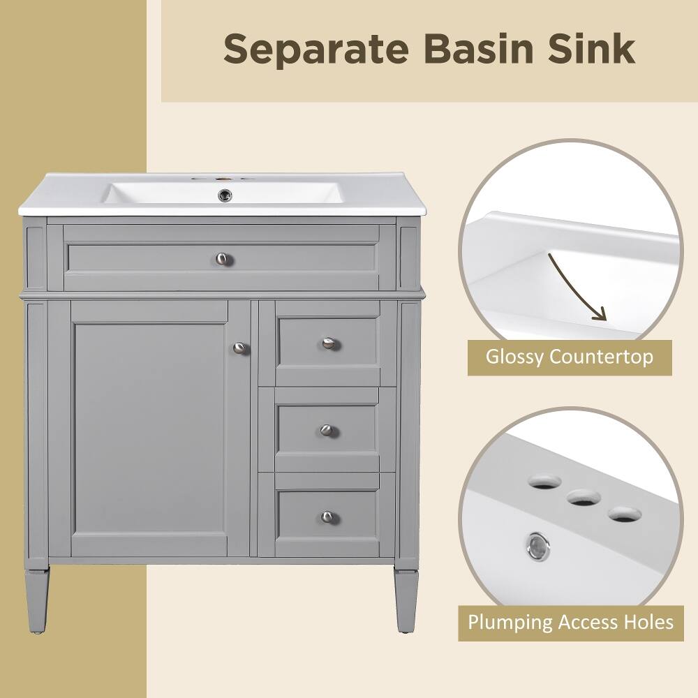 Separate Basin Sink  
Glossy Countertop  
Plumbing Access Holes