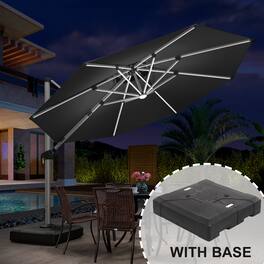 PURPLE LEAF - 11 ft. Patio Octagon Aluminum Solar Powered LED Cantilever Outdoor Offset Umbrella with Base for Garden Deck Pool - Black