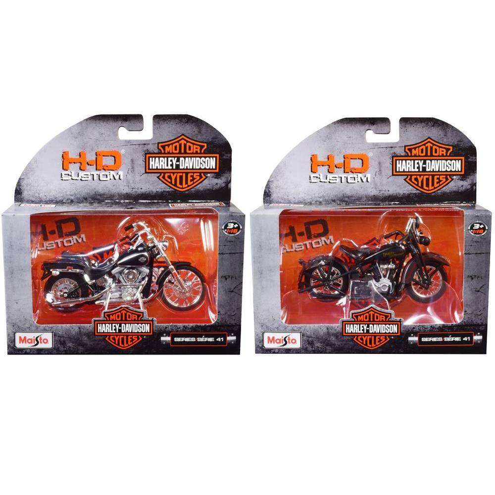 Sure, here is the corrected and grouped text from the image:

---

**H-D**  
**CUSTOM**

**MOTOR7**  
**HARLEY-DAVIDSON**  
**CYCLES**

**Maisto**

**SERIE 41**

---

**H-D**  
**CUSTOM**

**MOTOR7**  
**HARLEY-DAVIDSON**  
**CYCLES**

**Maisto**

**SERIE 41**

---