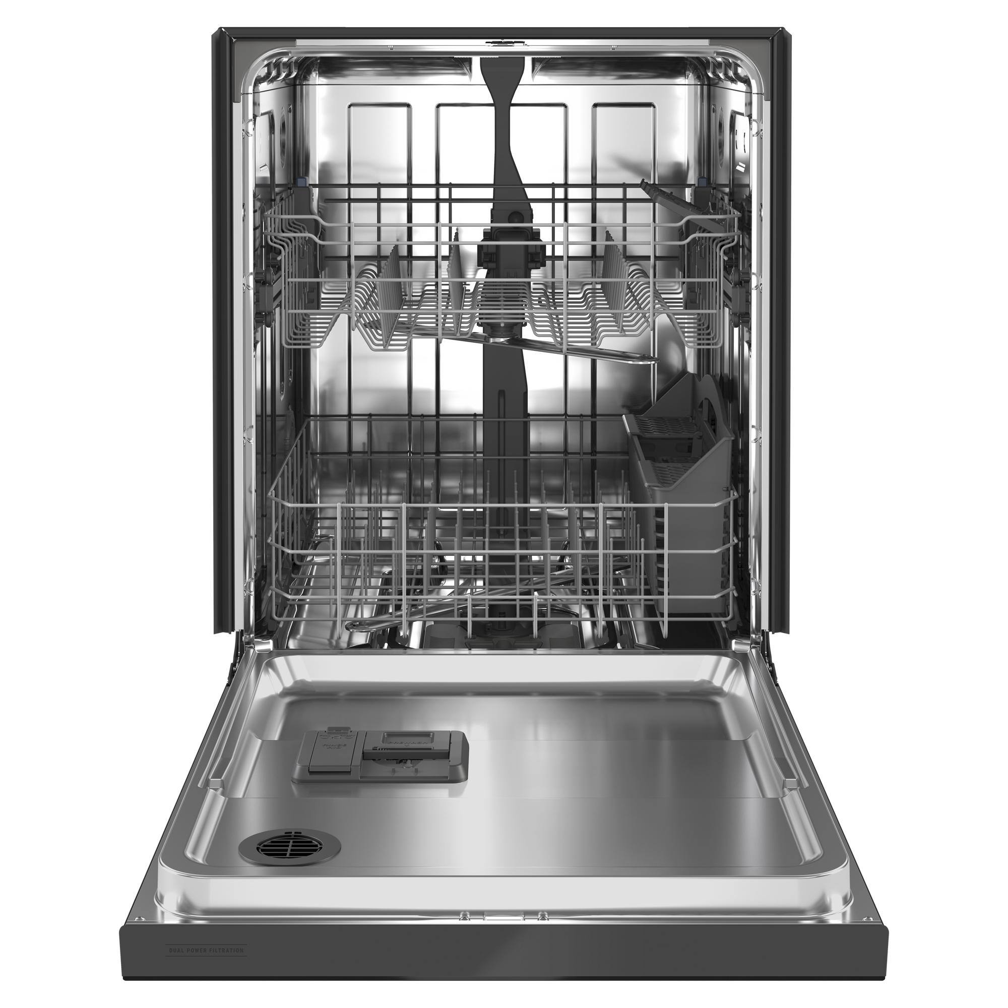 Left. Maytag - 24" Front Control Built-In Dishwasher with Stainless Steel Tub, Dual Power Filtration, 50 dBA - Black.