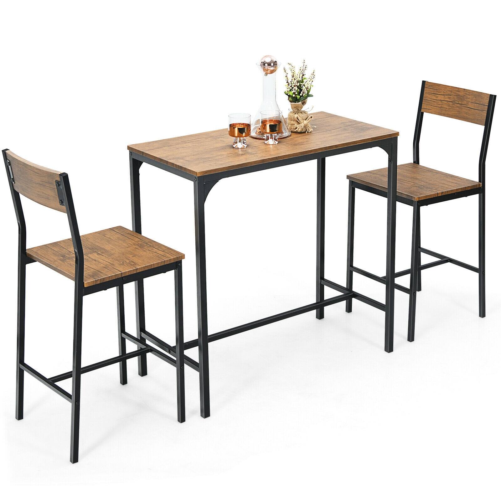 Front. Ecooso - 3 Piece Bar Table Set with 2 Stools for Dining Room or Home Bar Use - Black.
