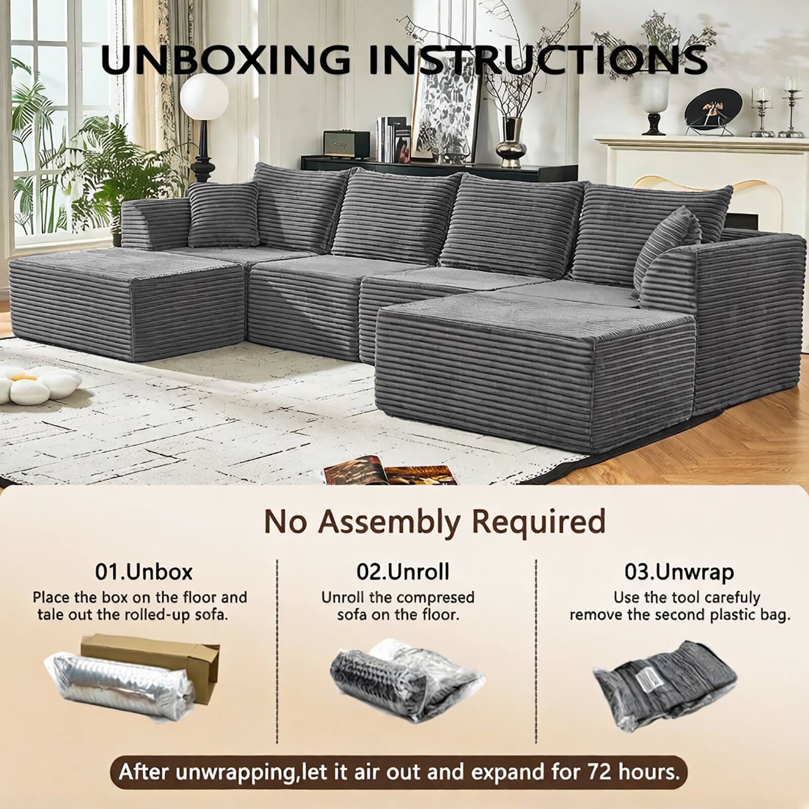 Anysun Deep Seat Modular Sectional Compression Sofa with High Density ...