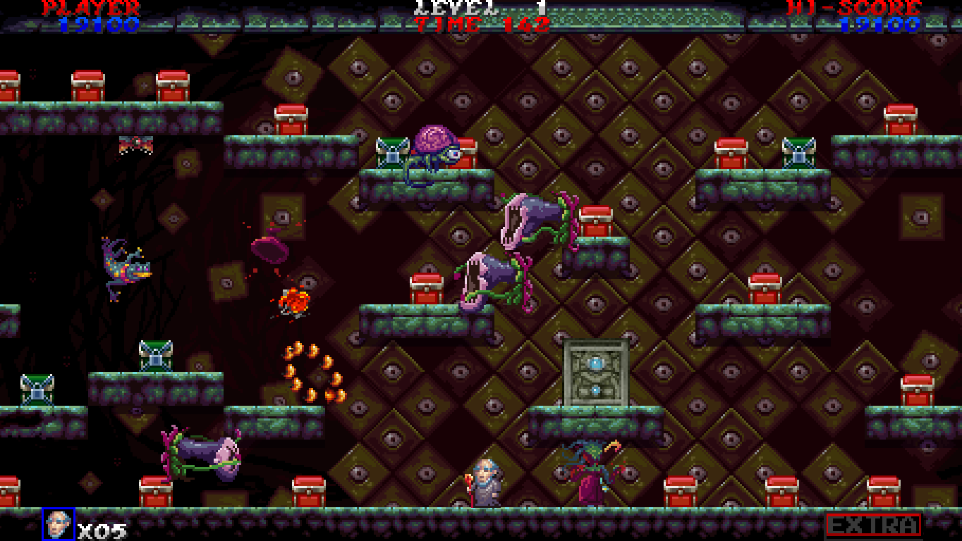 PLAYER 19100  
LEVEL 1  
TIME 142  
HI-SCORE 19100  
x05  
EXTRA