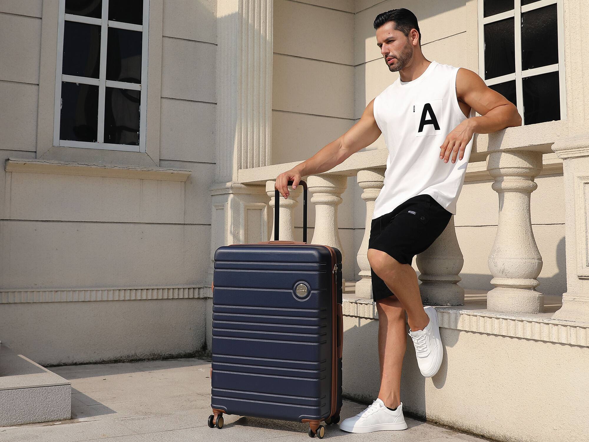 Alt View 5. Miami Carry On - Miami Carry On Brickell 3 Piece Expandable Retro Spinner Luggage Set - Navy - Navy.