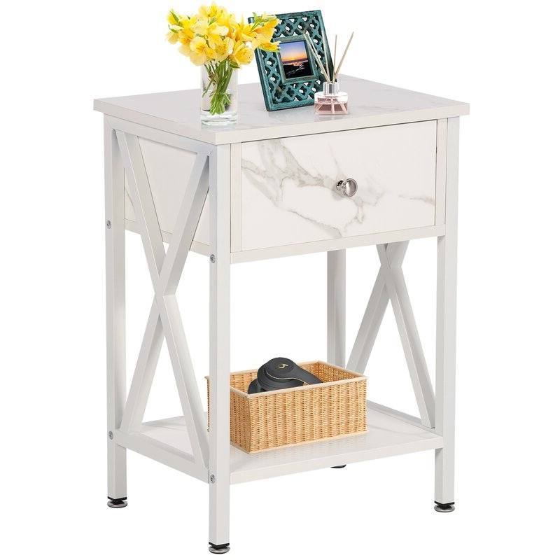 Left. SlickBlue - Set of 2 1-Drawer Nightstands, Modern Bedside Tables for Bedroom - White.