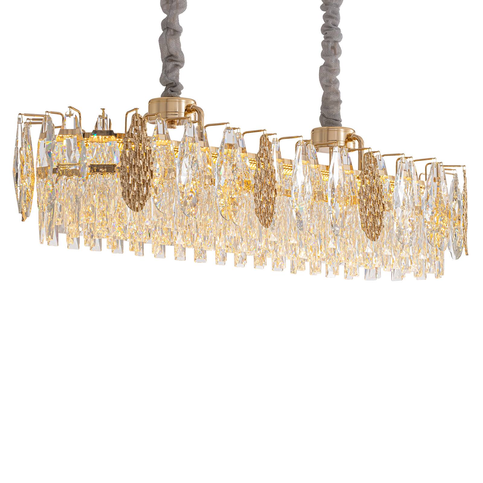 Alt View 9. Siljoy - 40" Modern Gold Linear K9 Crystal Chandelier, Height Adjustable LED Pendant Light for Kitchen Island Dining Living Foyer - Gold.