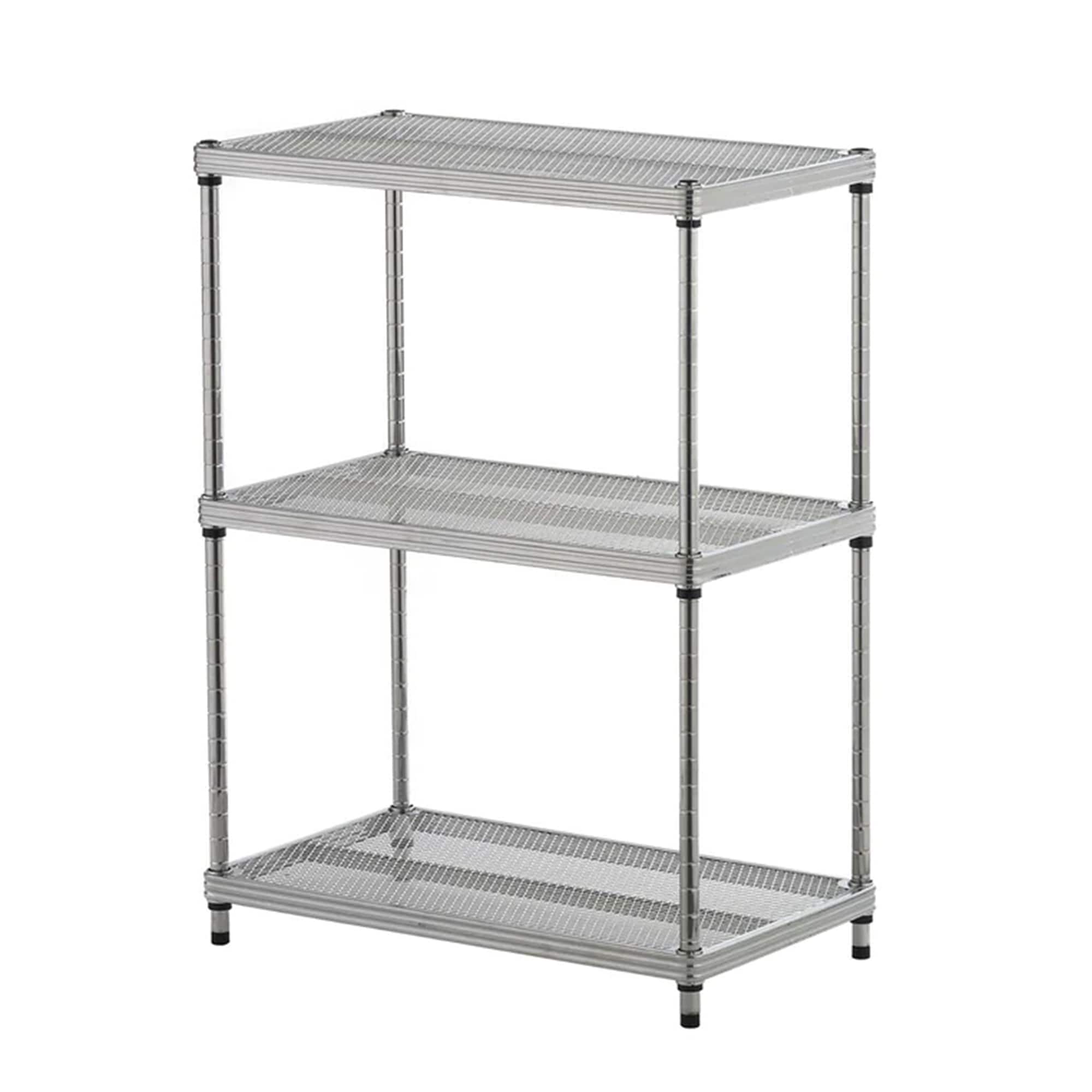 Design Ideas - MeshWorks 3 Tier Full-Size Metal Storage Shelving Unit Rack - Silver