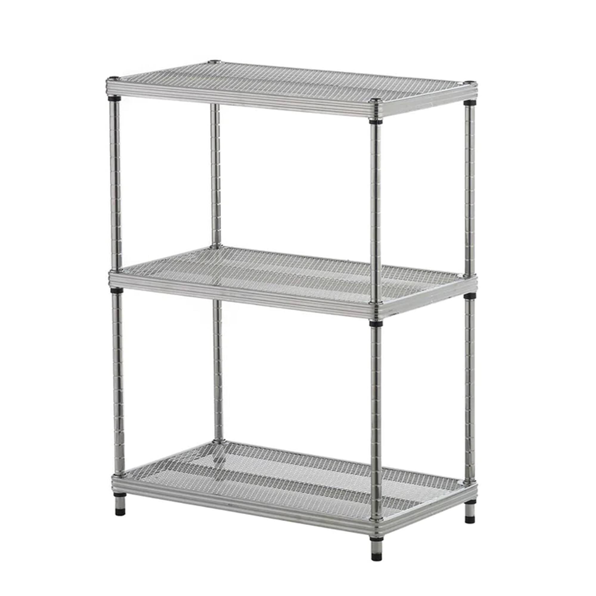 Design Ideas - MeshWorks 3 Tier Full-Size Metal Storage Shelving Unit Rack - Silver