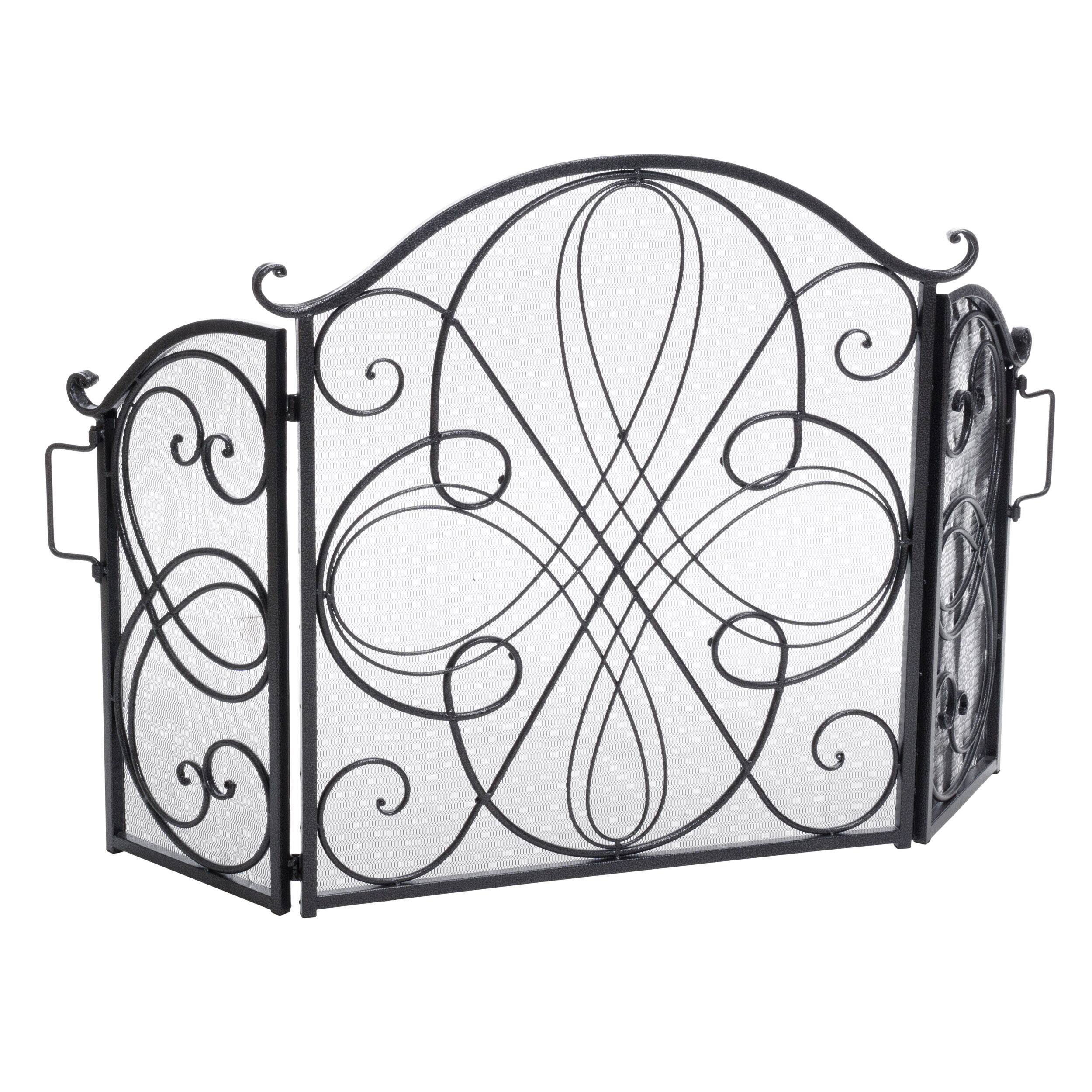 Front. APRILSOUL - Minimalist Single Panel Iron Fireplace Screen with Diamond Design in Black - Black.