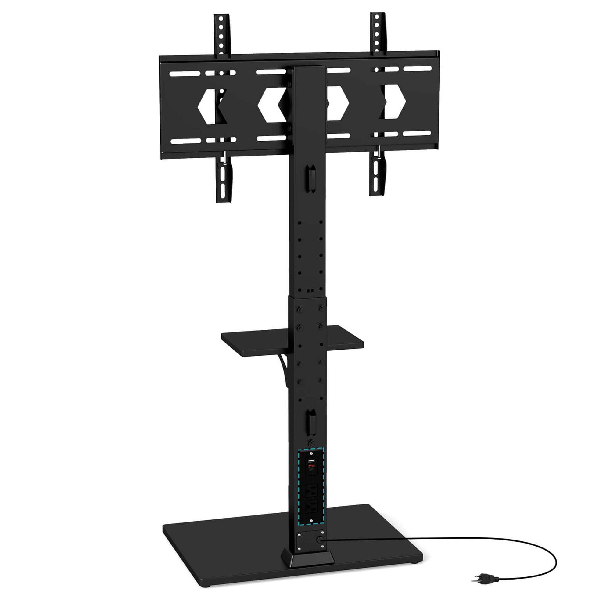 Front. Costway - Costway Floor TV Stand with Power Outlet Height Adjustable Tall TV Stand with Storage Shelf - Black.